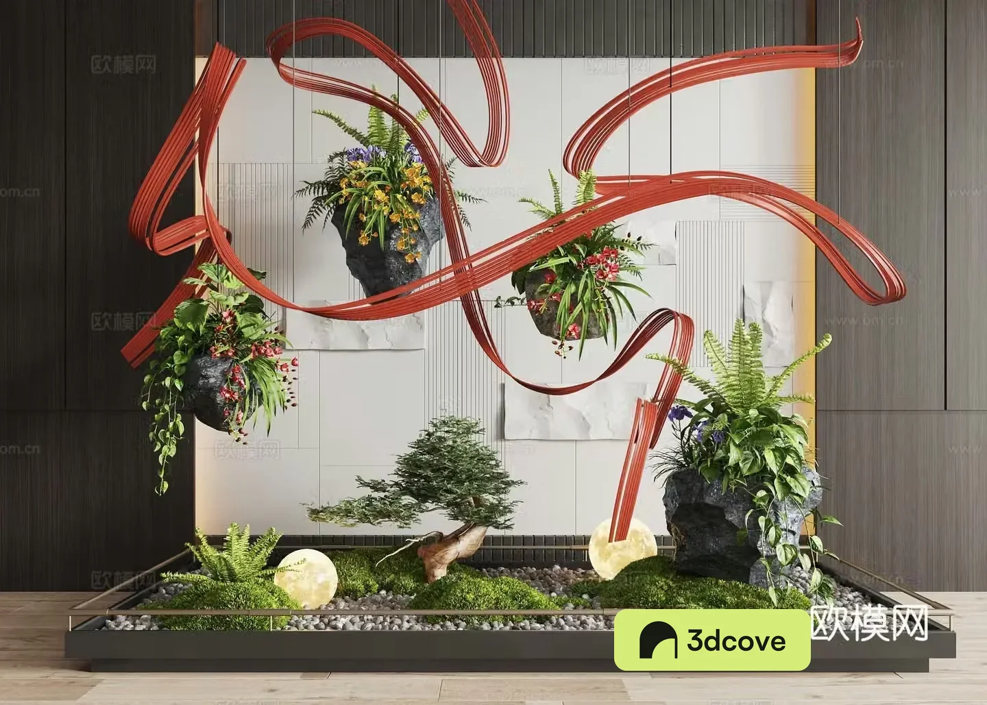 Modern interior landscape landscaping moss landscape sketch rattan weaving device plant device
