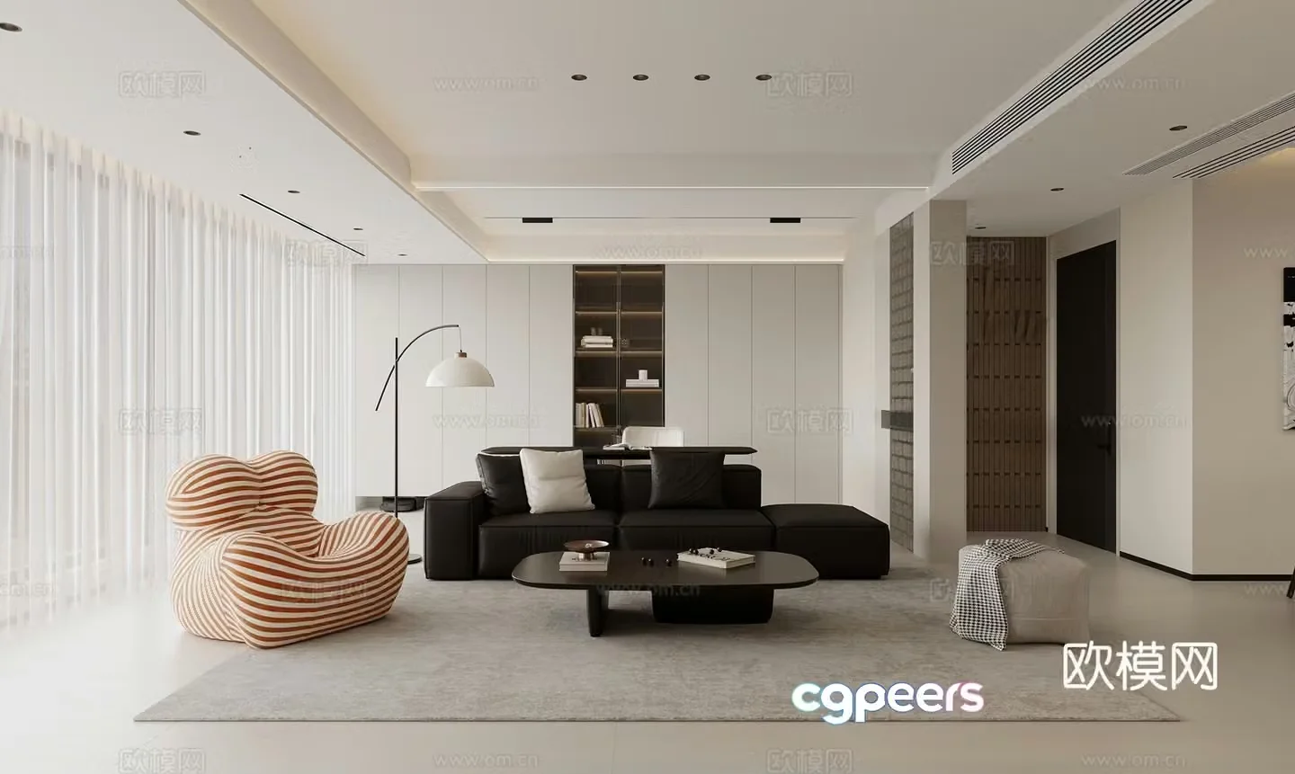 Modern living room without main light living room 3d model