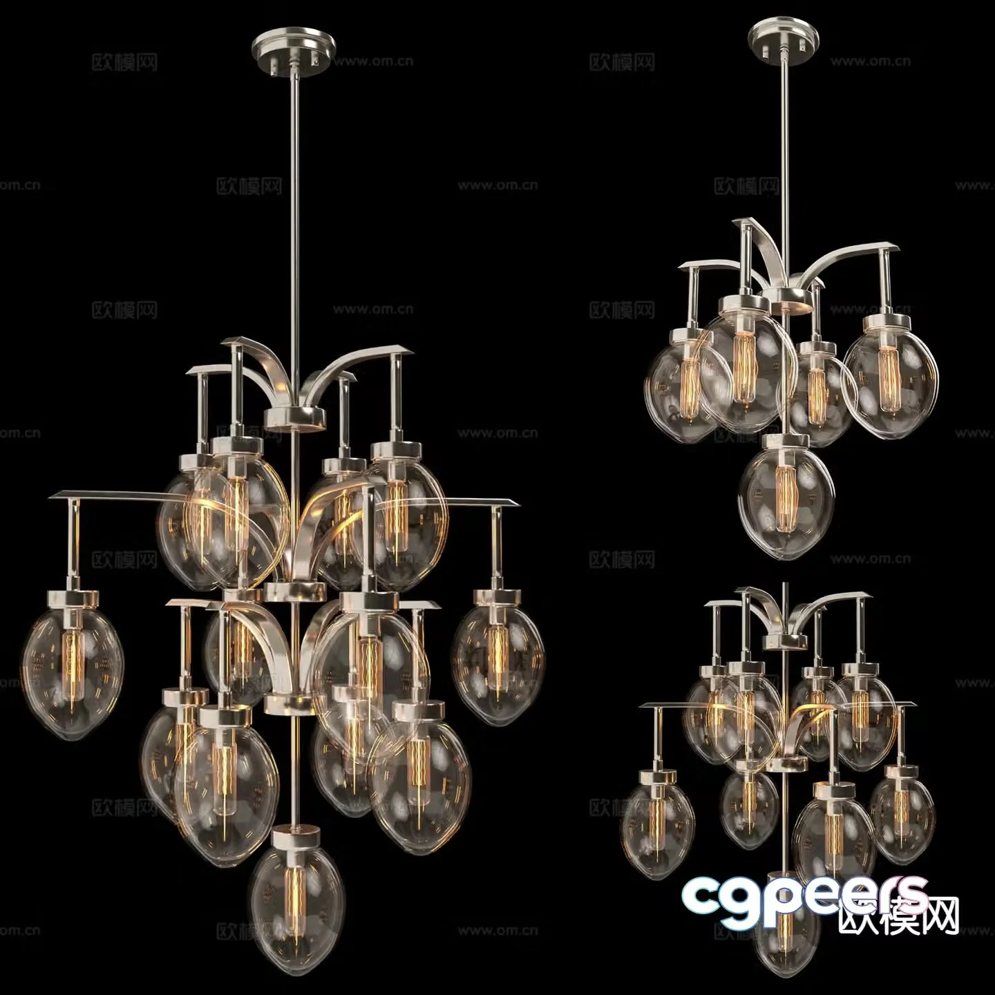 Industrial style chandelier glass chandelier 3d model