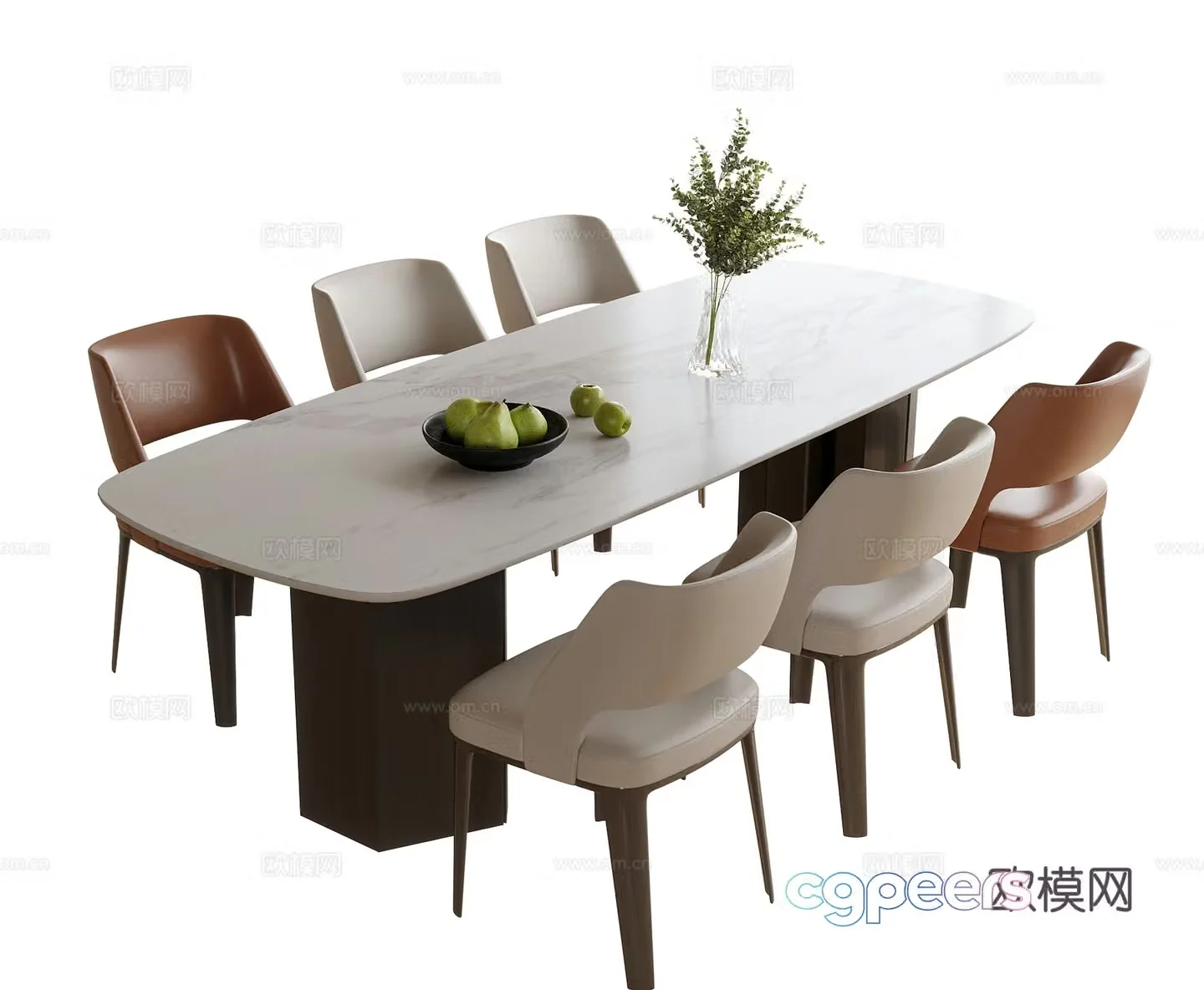 Modern dining table and chair dining chair dining table 3d model