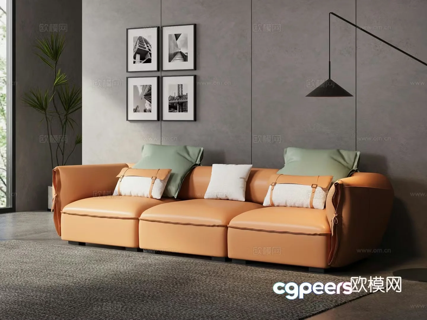Three seater sofa leather sofa 3d model