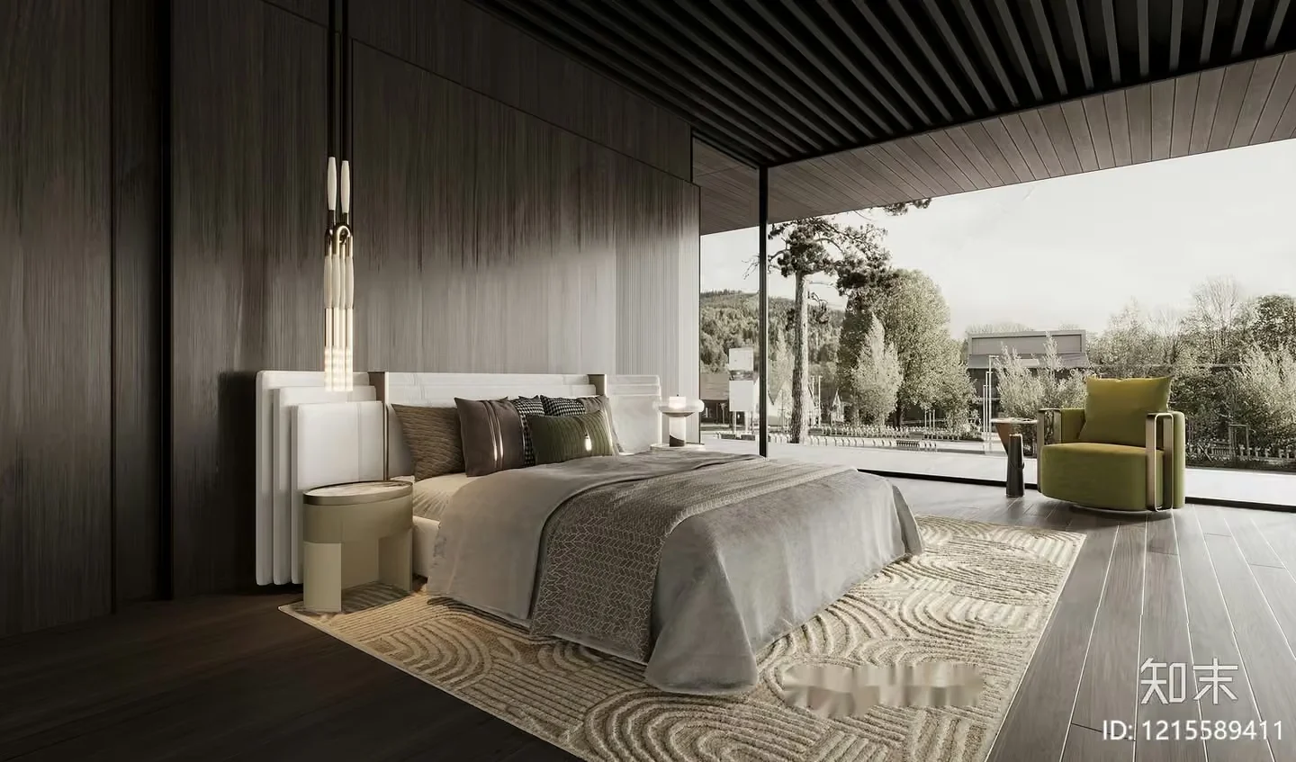 Modern Bedroom With A Large Window 3D Model – 12576 – VRAY Render