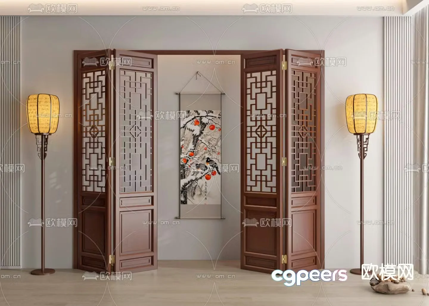 Chinese folding door sliding door sliding door 3D model