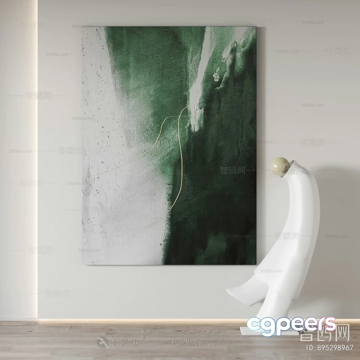 Abstract Art Piece With A Green And White Color Scheme 3D Model – 22799 – VRAY Render