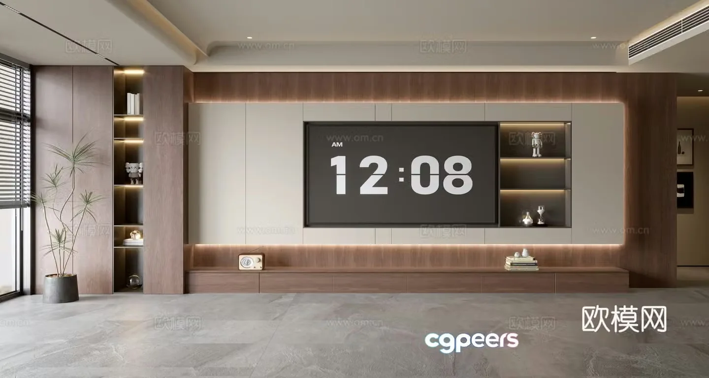 Middle-aged TV background wall 3d model