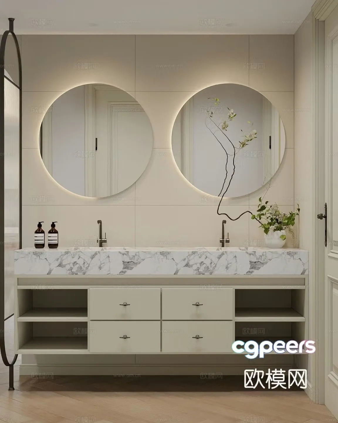 Modern sink mirror combination 3d model
