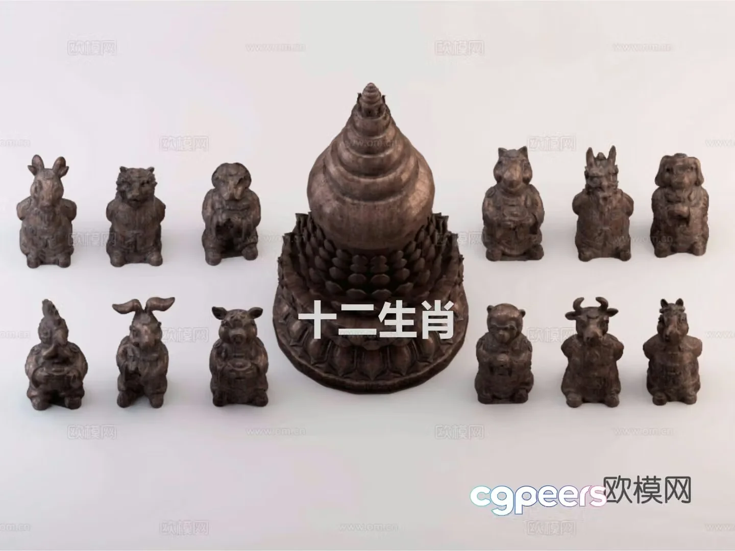 Chinese Zen sculpture ornaments Art sculpture Animal sculpture Zodiac sculpture Stupa sculpture 3d model