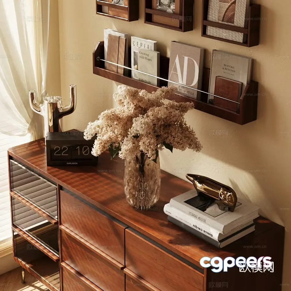 Middle-aged chest of drawers chest of drawers side cabinets ornaments combination floral ornaments 3D model