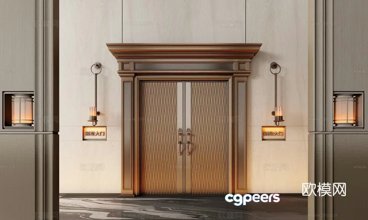 Villa door copper door European style door entrance door double door 3D model