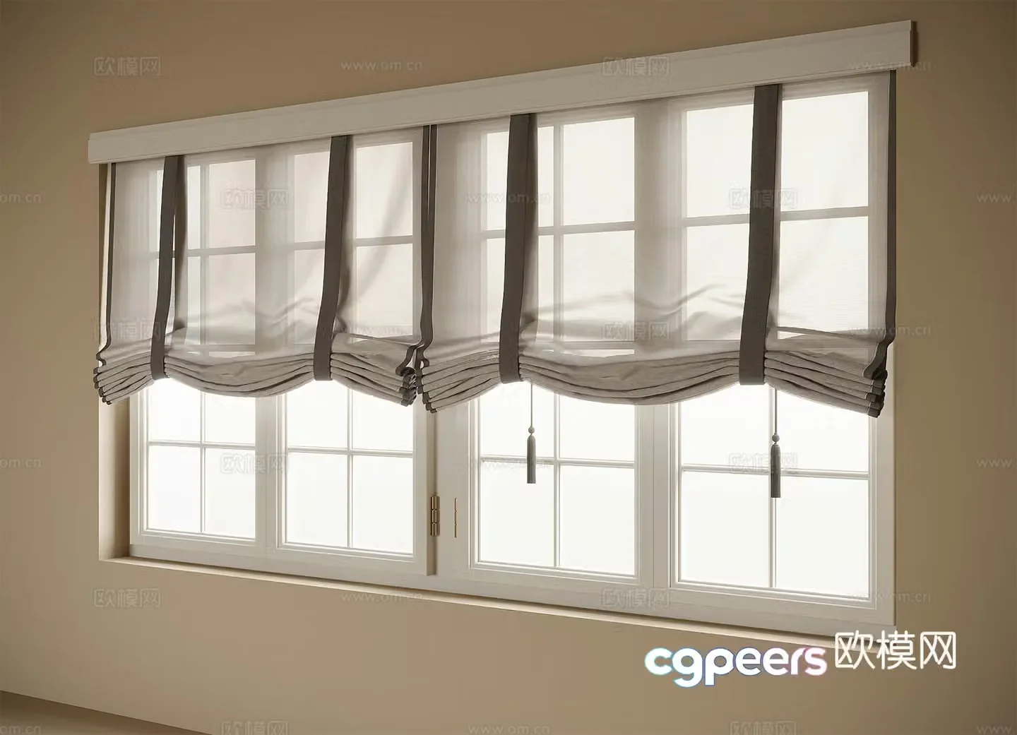 French curtains sunshades roller blinds 3d model