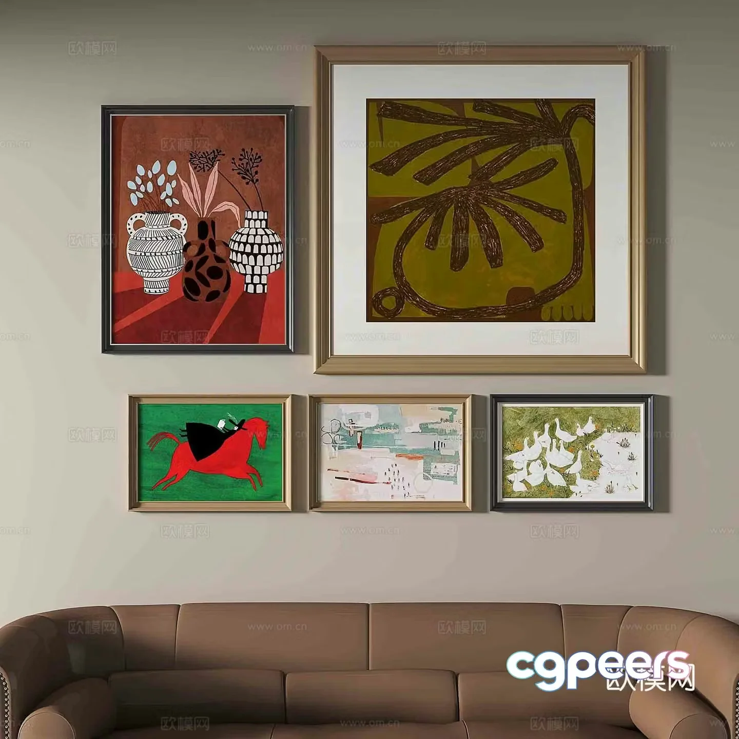 Simple European retro painting Abstract painting Decorative painting 3d model
