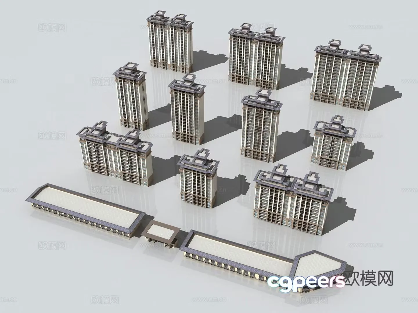 Residential building exterior 3D model of residential complex