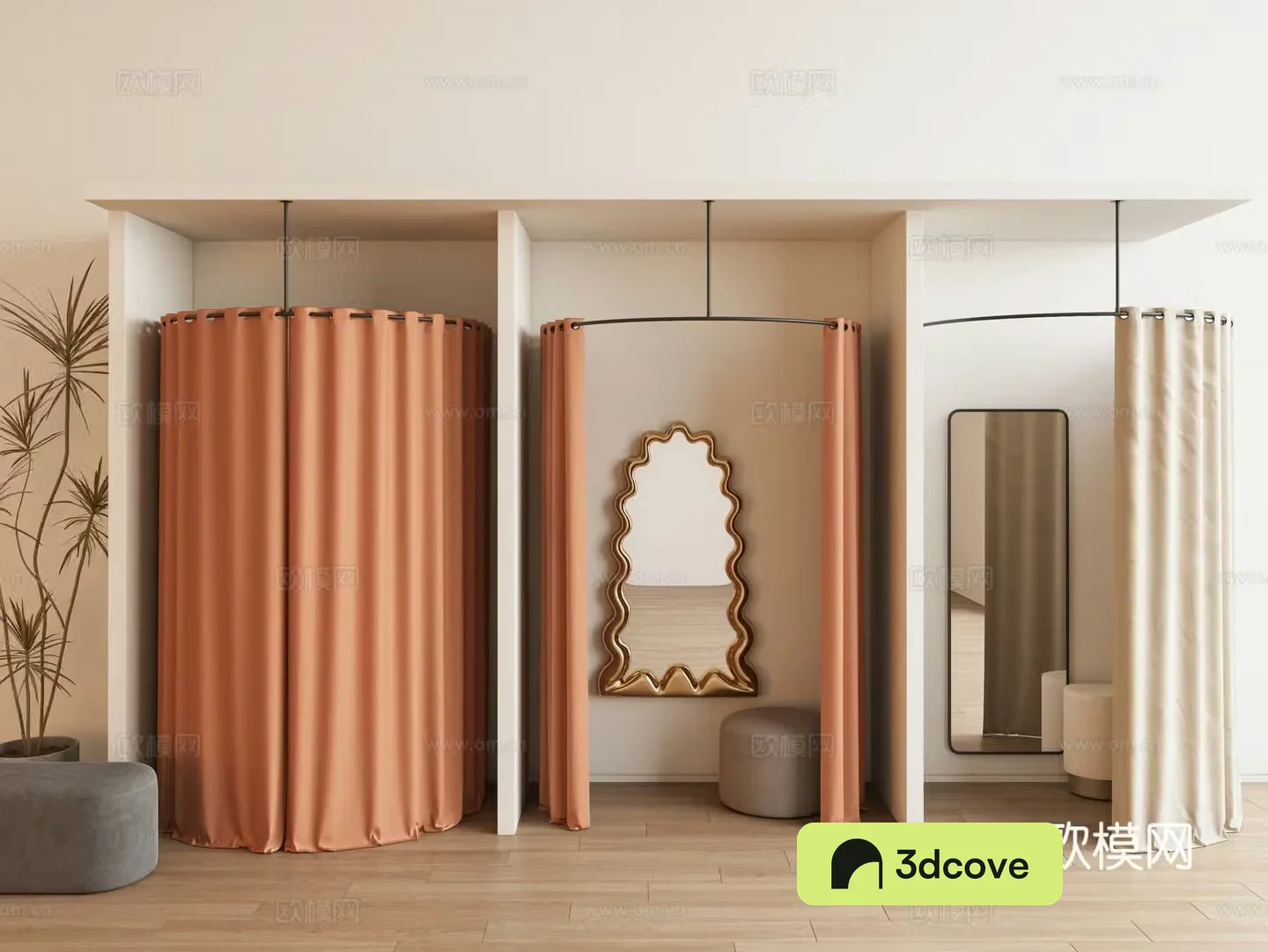 Modern clothing store fitting room locker room pull curtain floor mirror pull curtain
