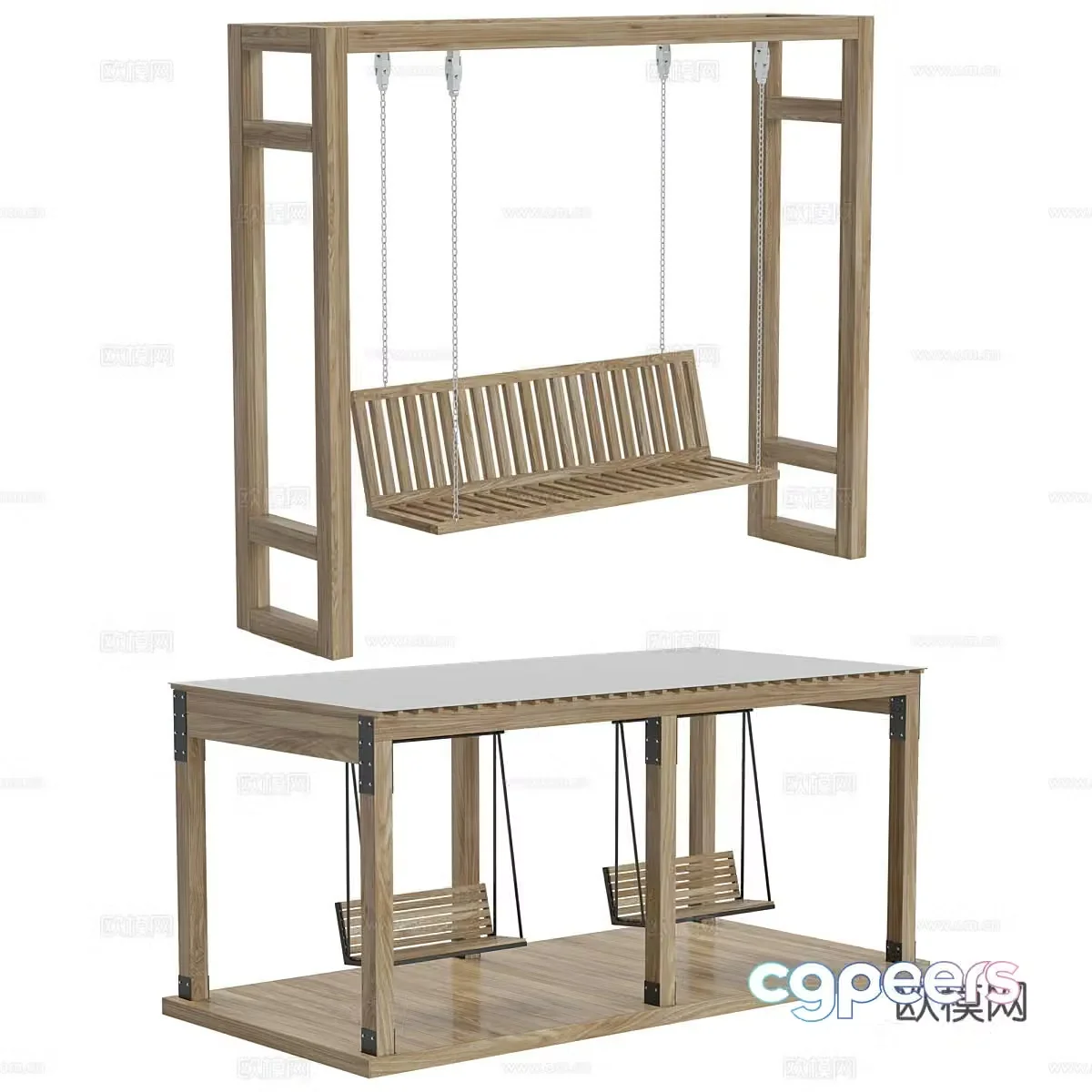 New Chinese style outdoor wooden swing chair 3D model