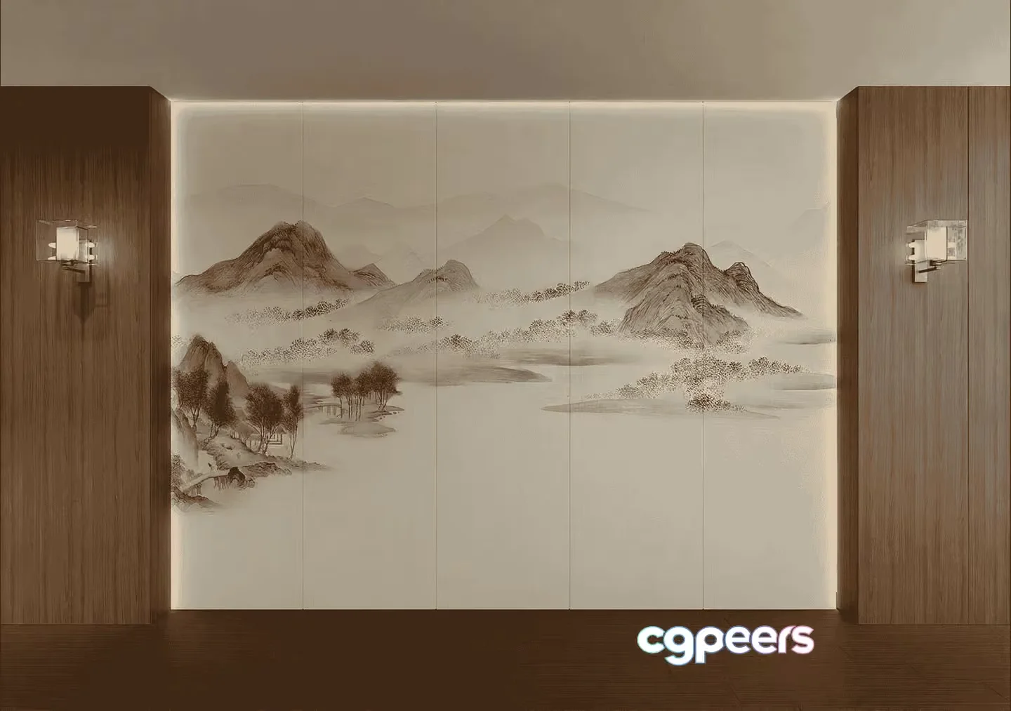 A Large Intricately Designed Landscape Mural 3D Model – 15385 – VRAY Render