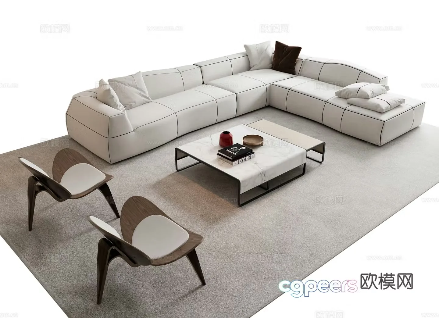 Modern sofa coffee table combination 3D model