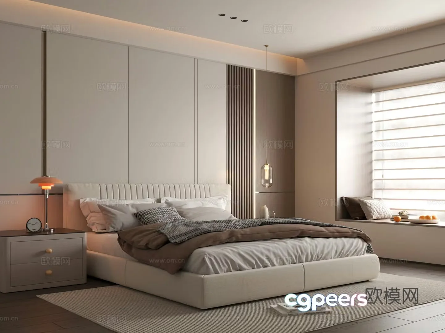 Modern bedroom Simple bedroom Bedroom Bedding combination Bedroom background wall 3d model