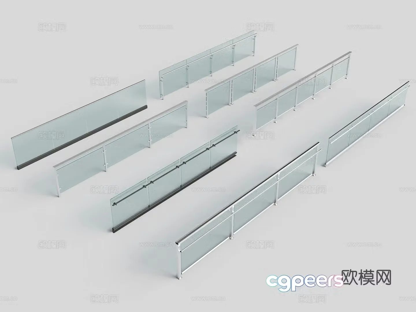 Modern glass railing stainless steel railing metal guardrail fence 3d model