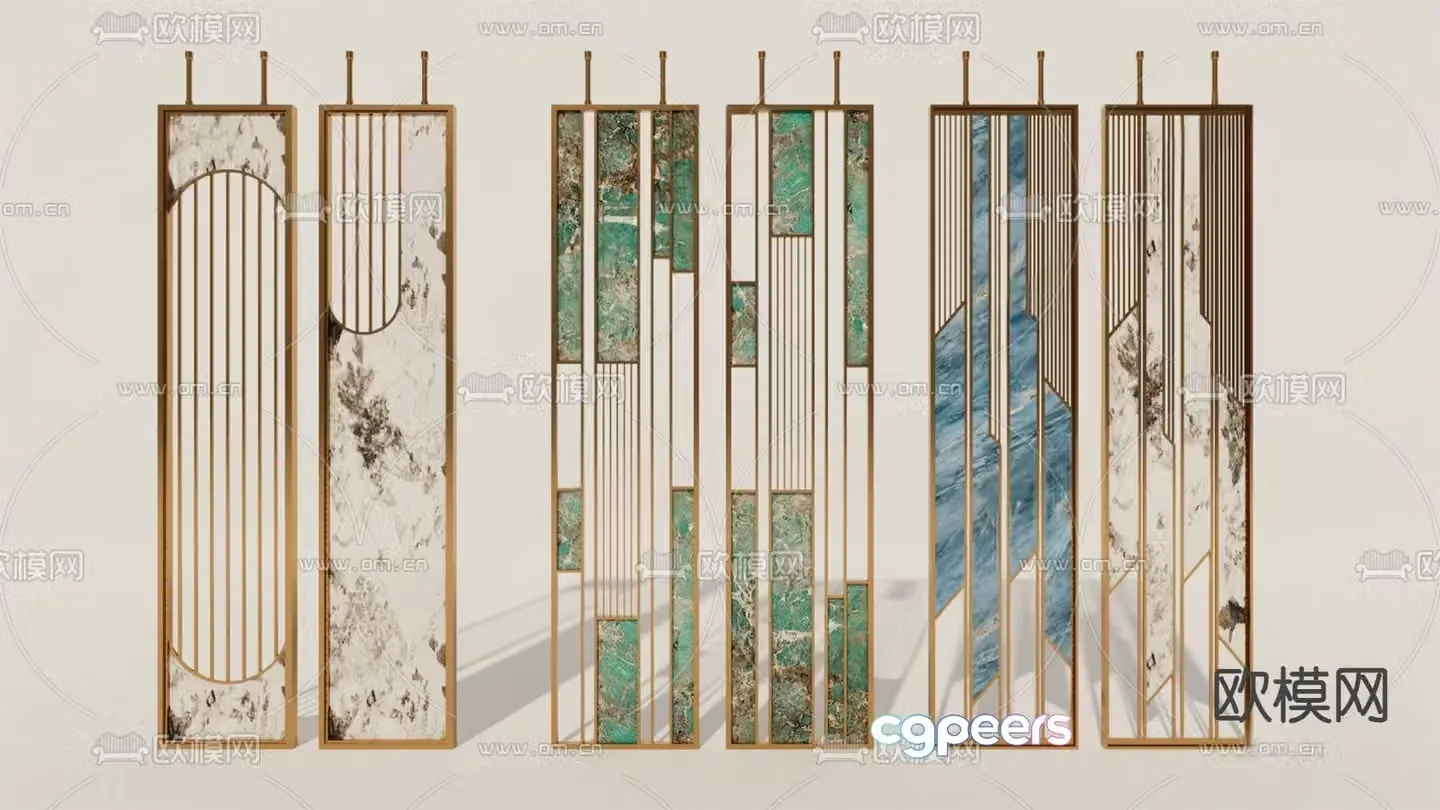 New Chinese style partition metal partition 3D model