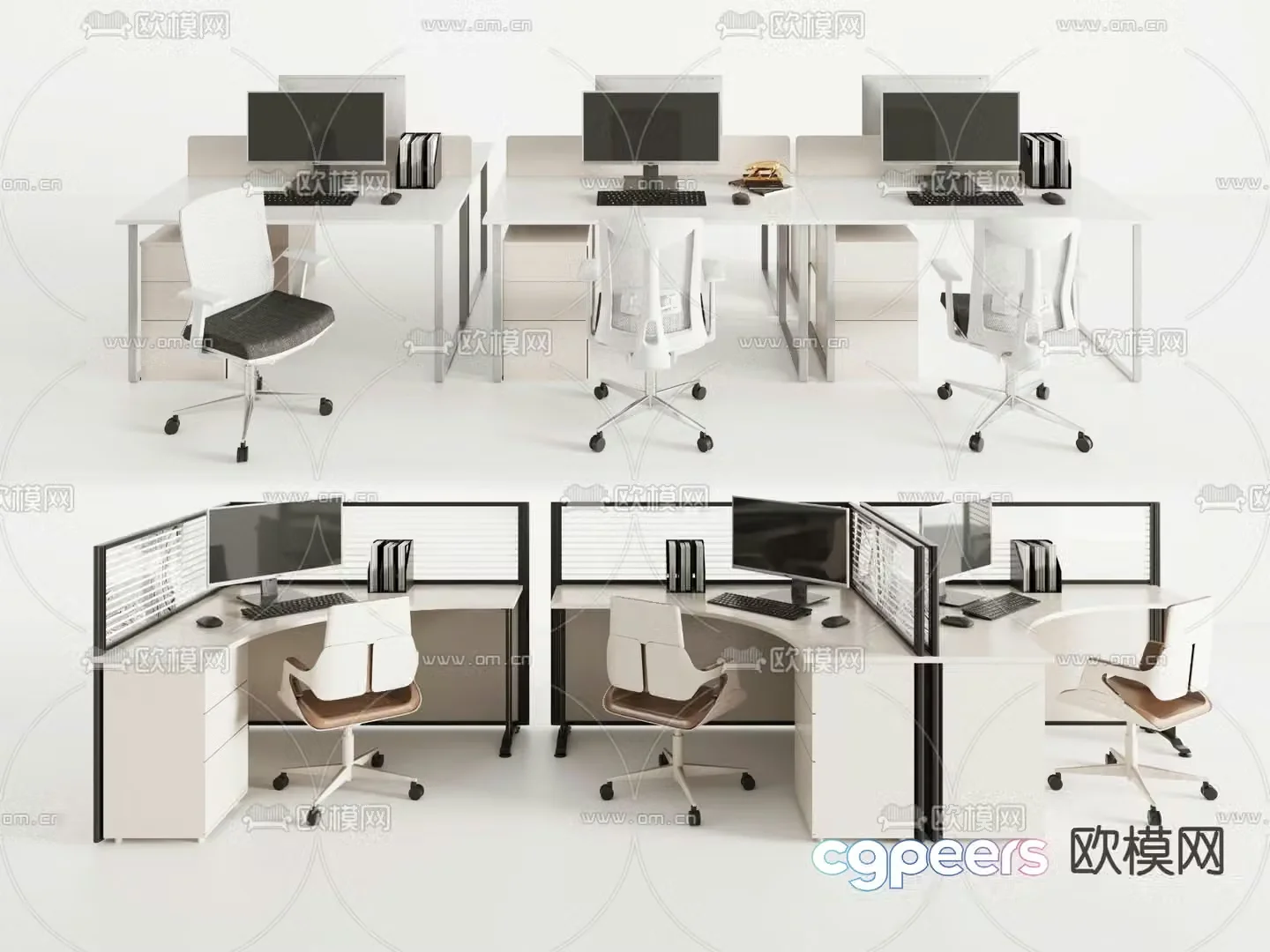 Card desk staff desk semi-enclosed workstation 3D model