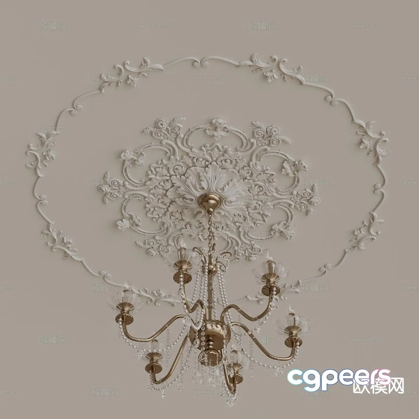 French multi-head chandelier 3d model