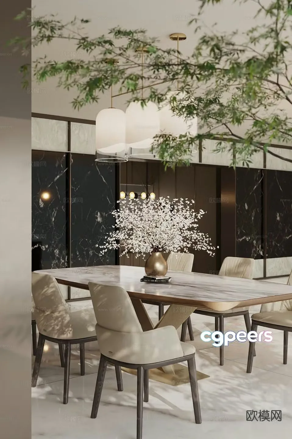 Modern dining table and chairs 3d model
