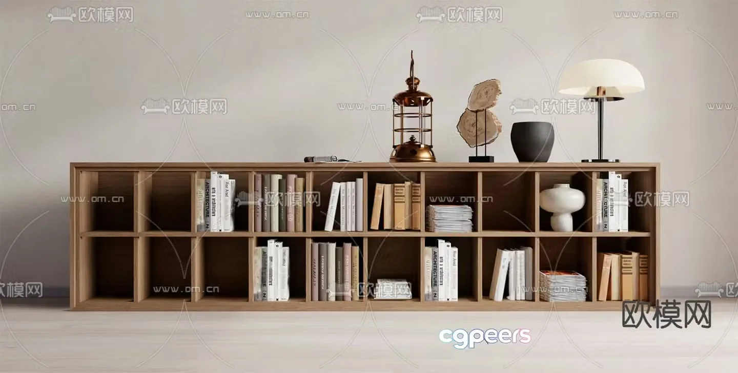 Modern bookcase low cabinet bookshelf 3d model