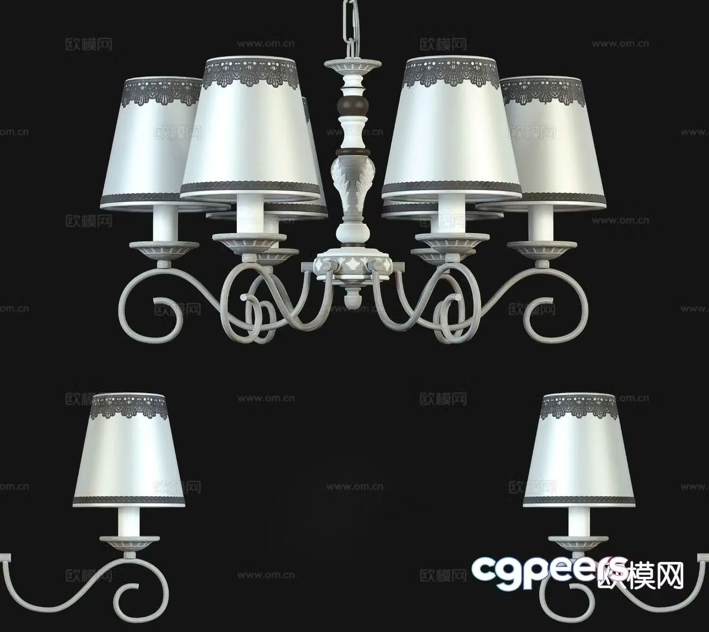 European style chandelier multi-head chandelier 3d model