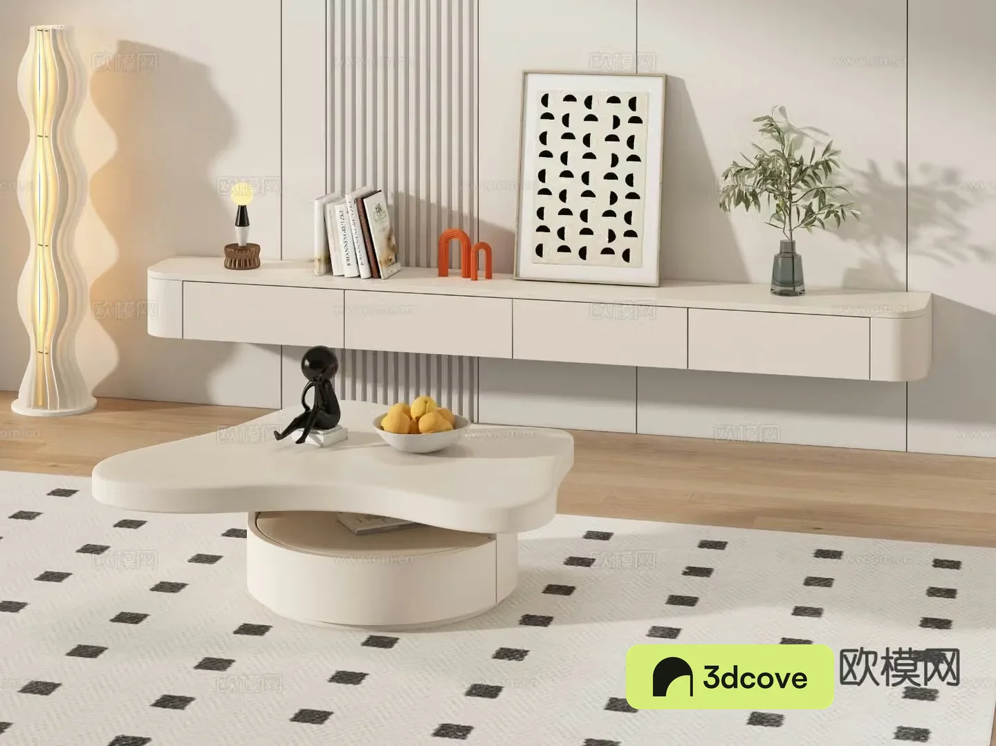 Cream style TV cabinet coffee table