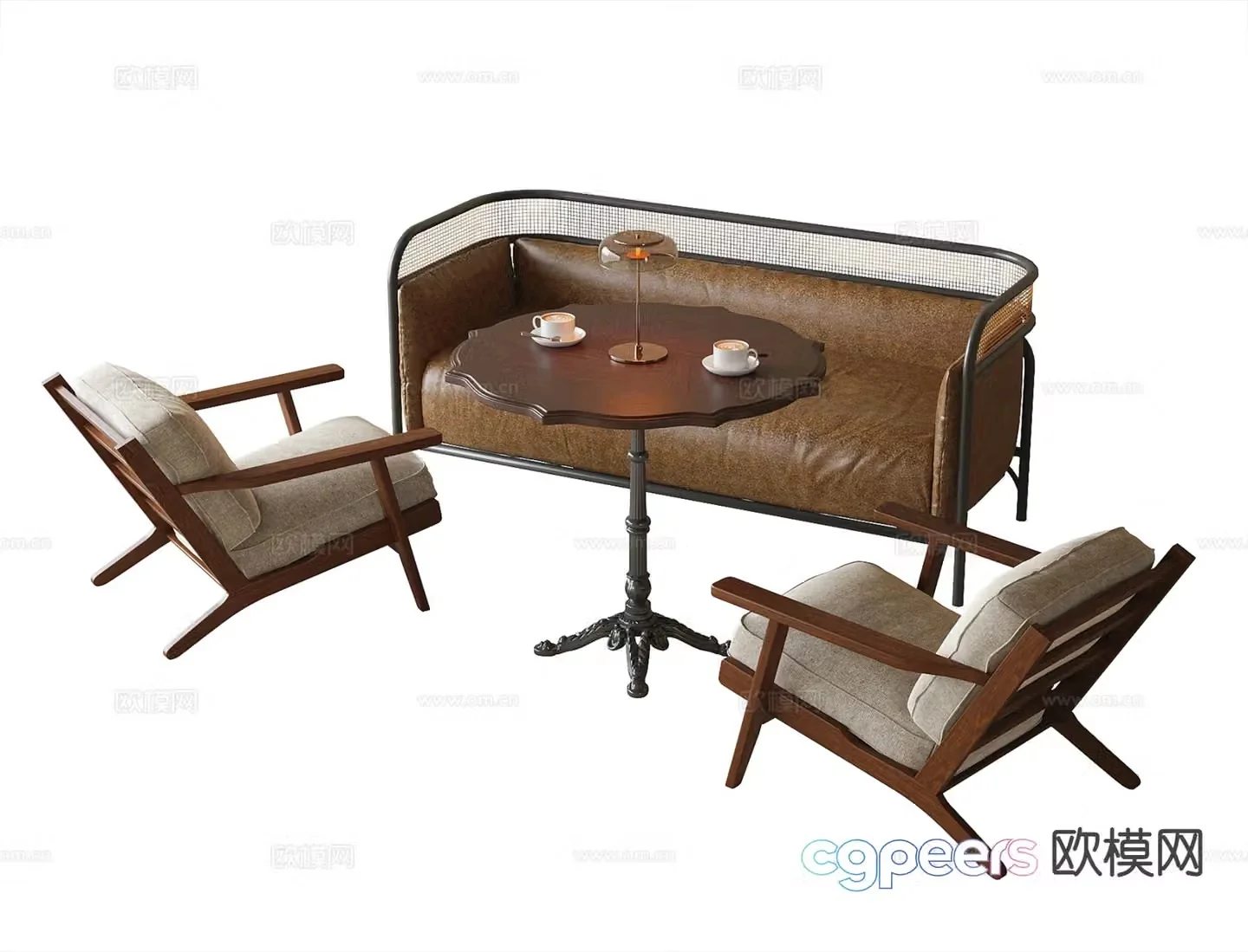 Medieval style negotiation tables and chairs coffee tables and chairs 3D model