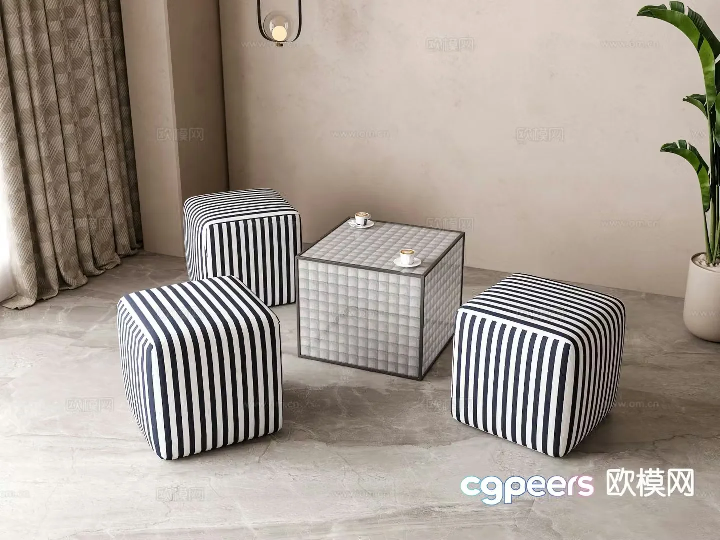 modern sofa stool stool 3d model
