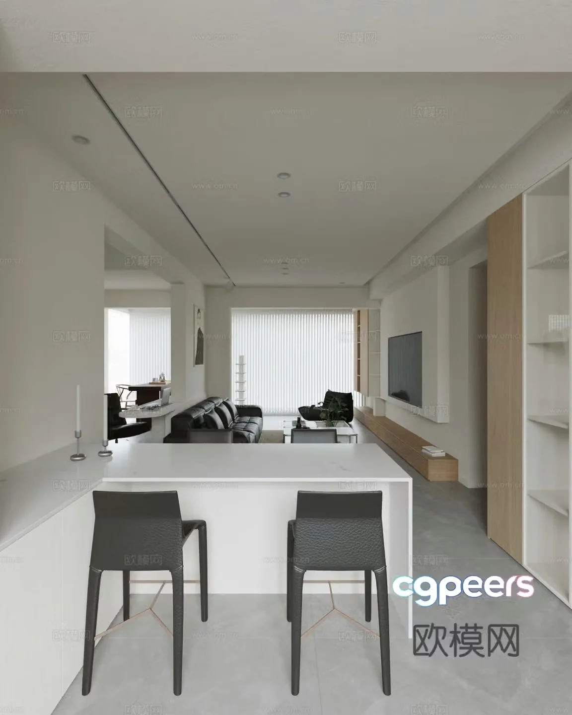 Modern living and dining room 3d model