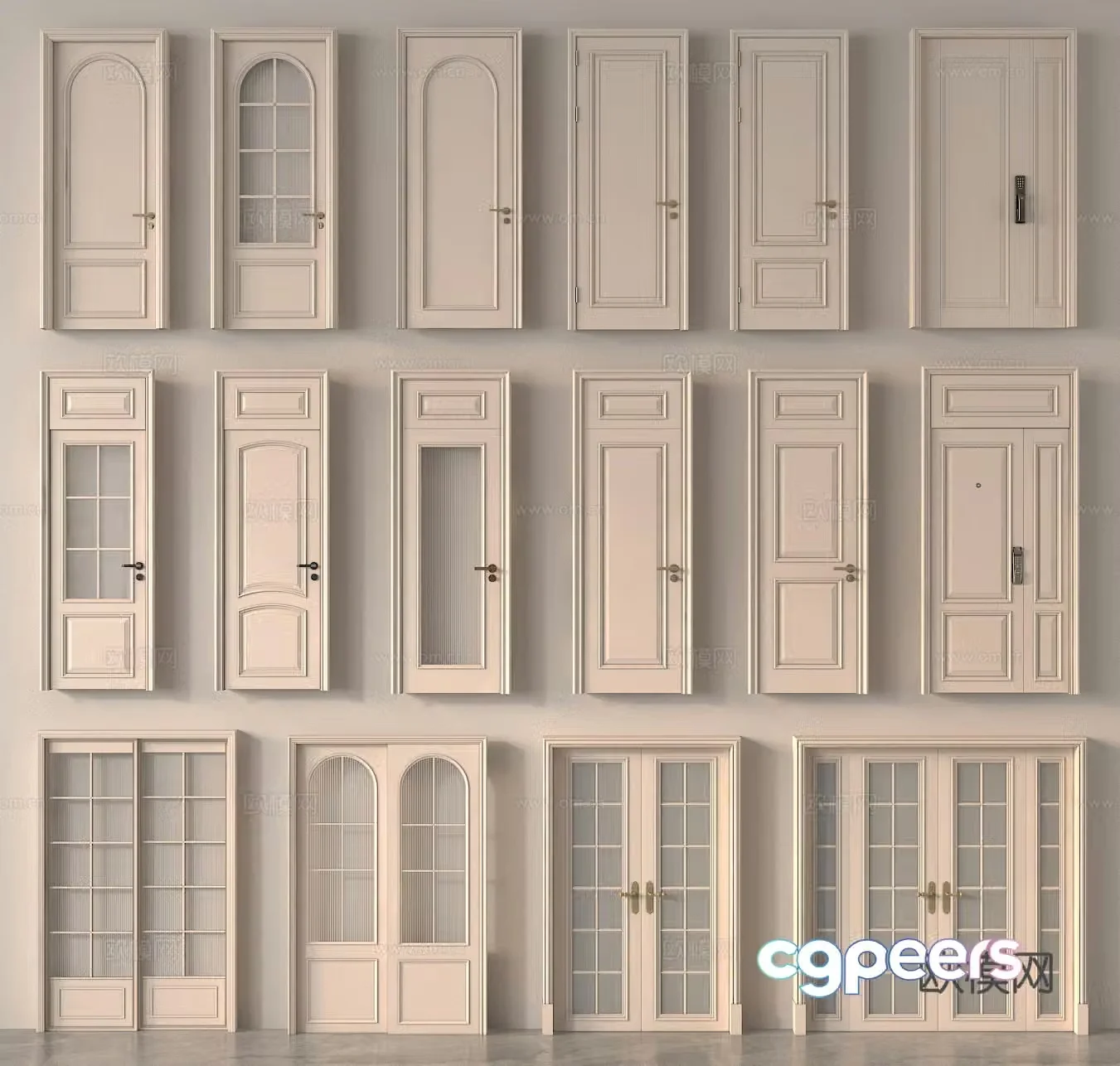 Single-open door Double-open door Glass door Kitchen and bathroom door Bedroom door Room door 3D model