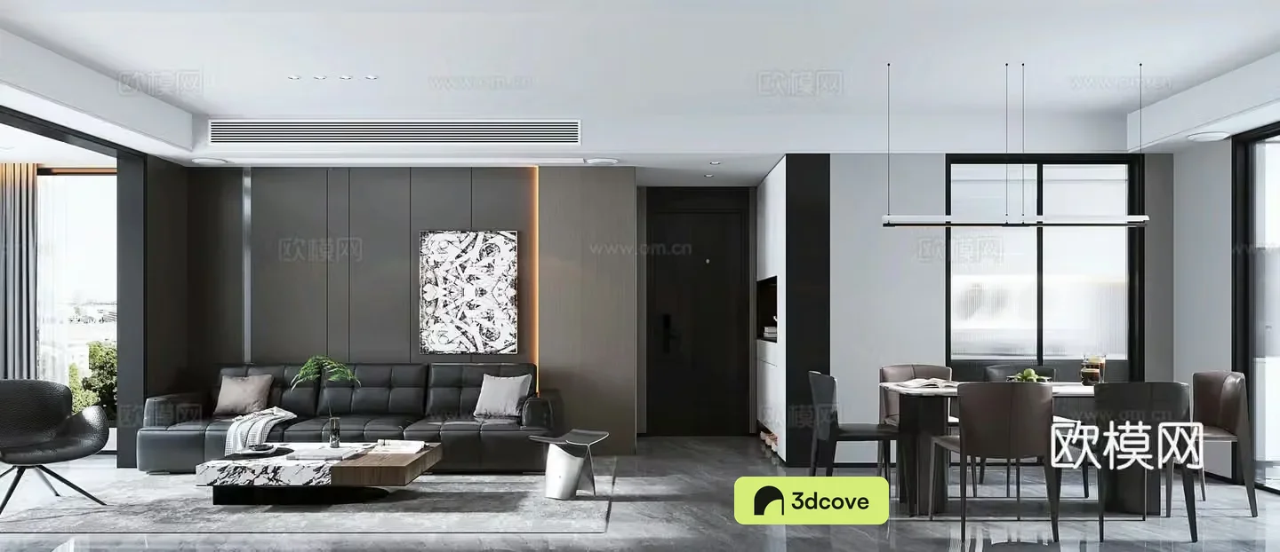 Italian light luxury black and white gray living room