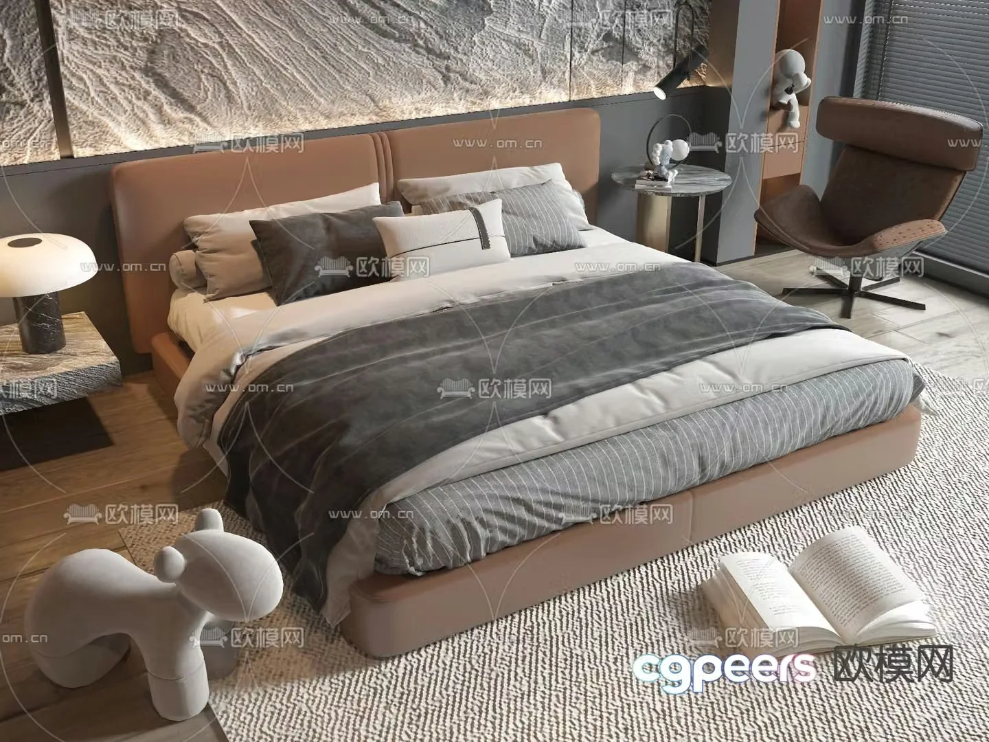 Leather double bed 3d model