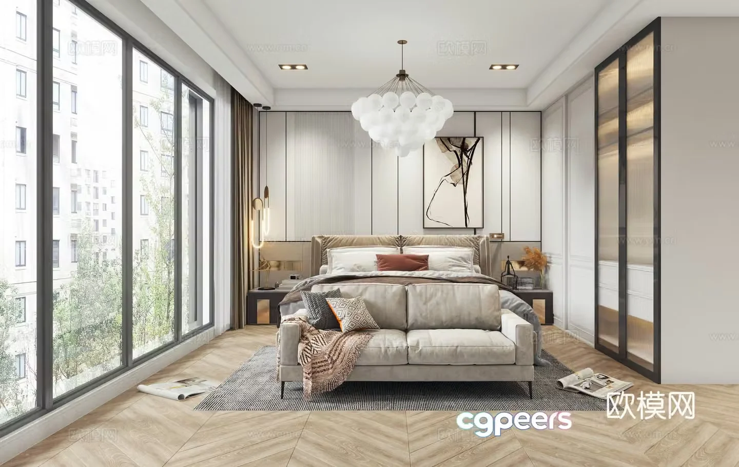 Modern bedroom wardrobe sofa 3d model