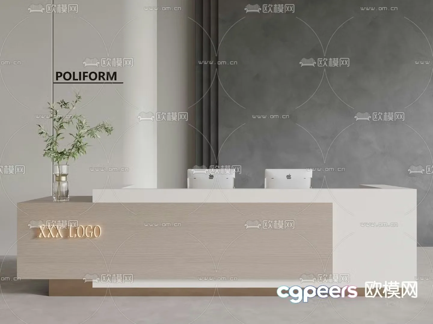 hotel front desk reception desk 3d model