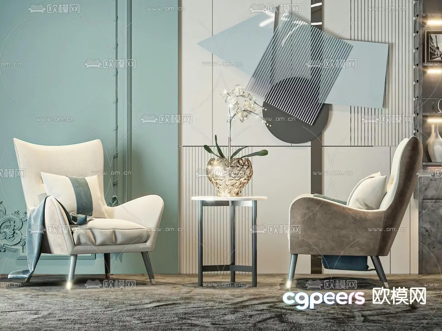 Light luxury sofa chair leisure chair table 3d model