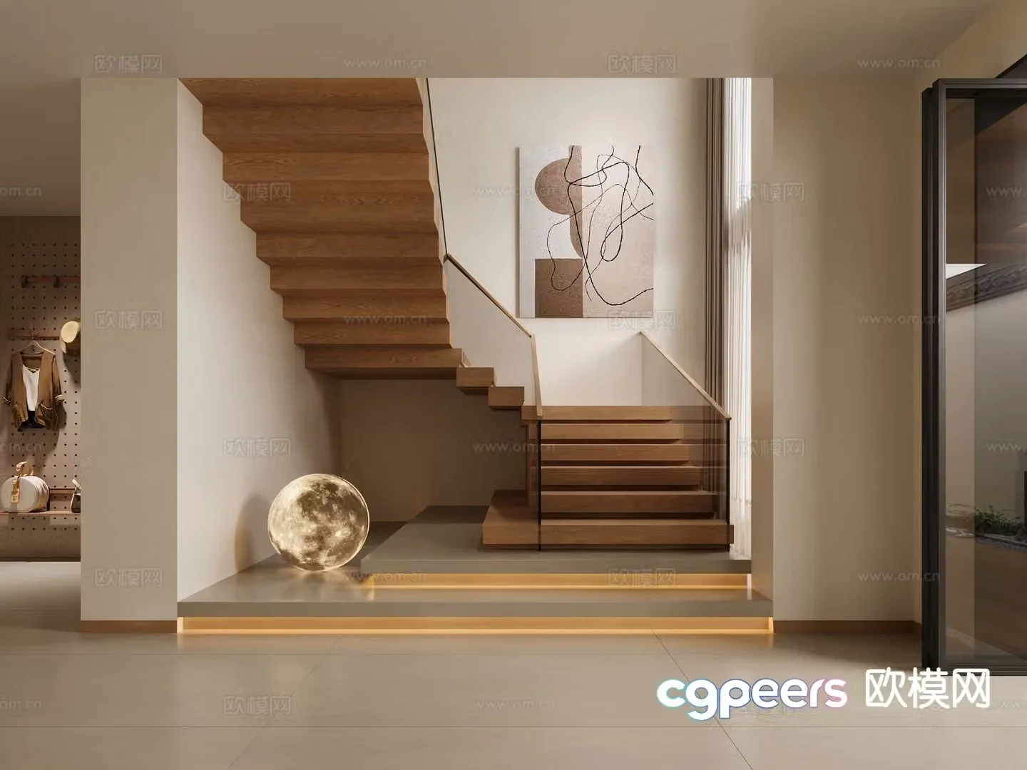 3D model of log style stairwell
