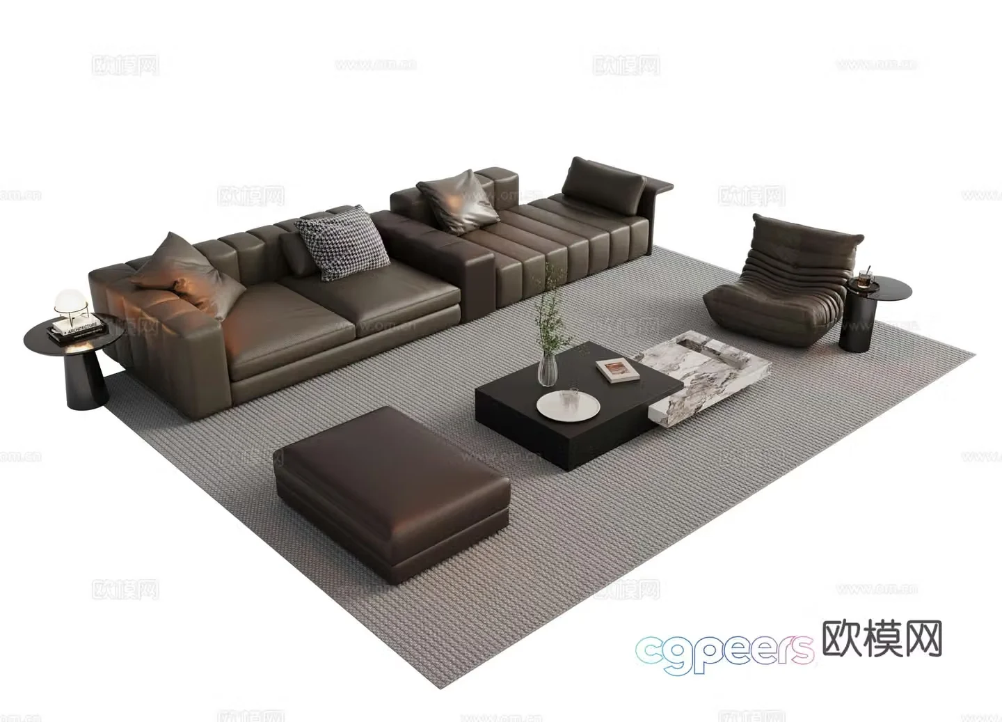 Modern Italian sofa combination Sofa coffee table combination Italian living room sofa decoration ornament cloth 3D model