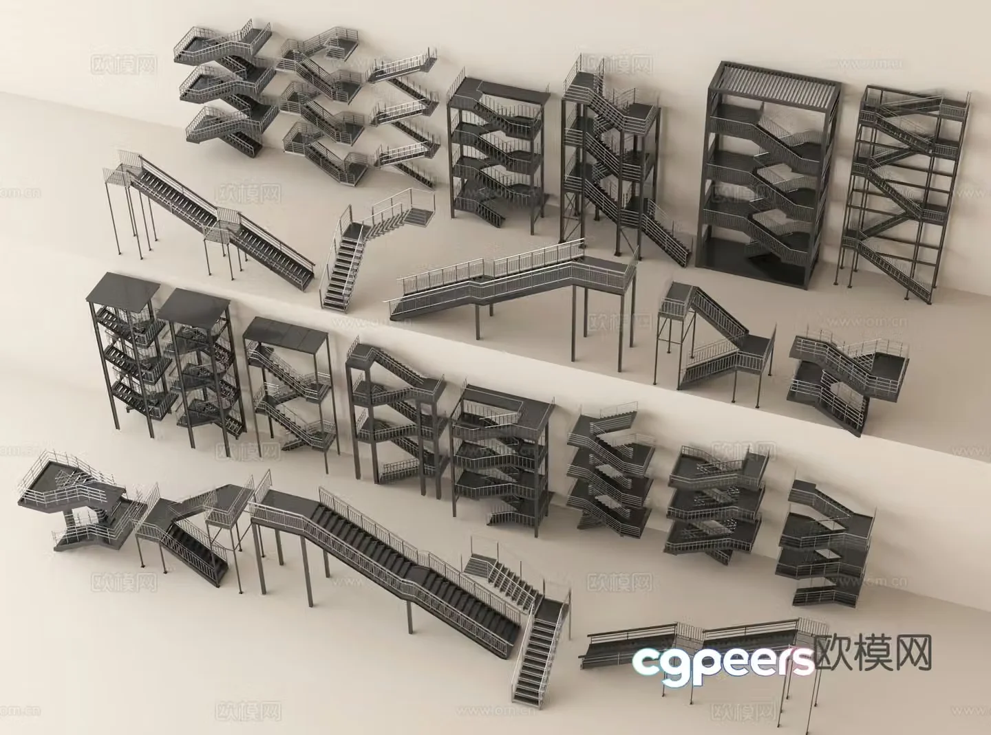 Steel stairs Fire stairs Outdoor escape stairs Metal fire stairs 3D model