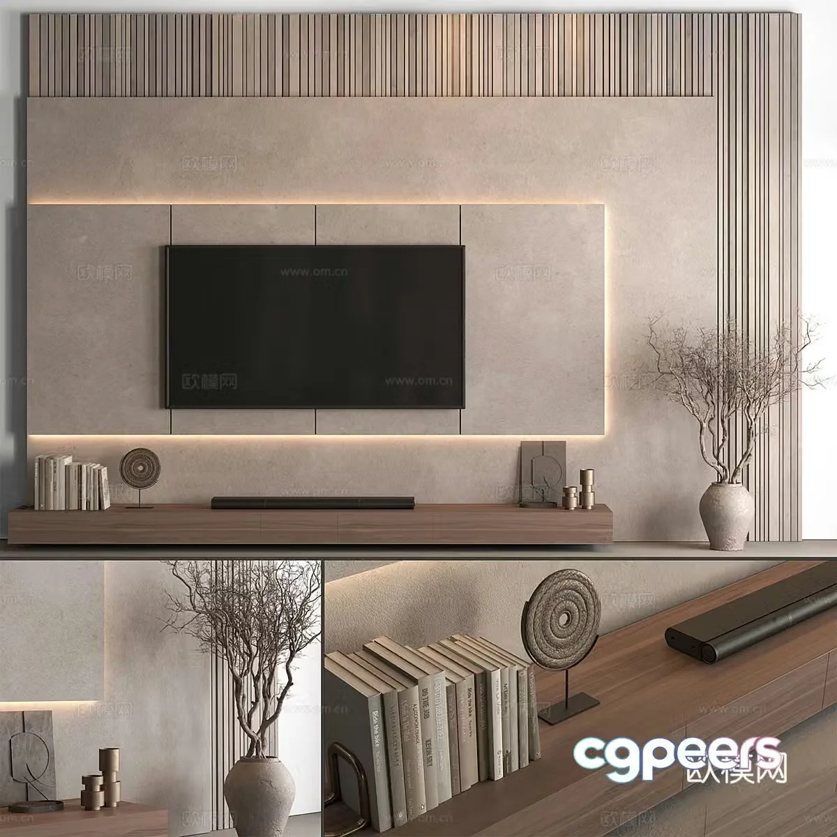 New Chinese style Wasabi TV background wall 3D model
