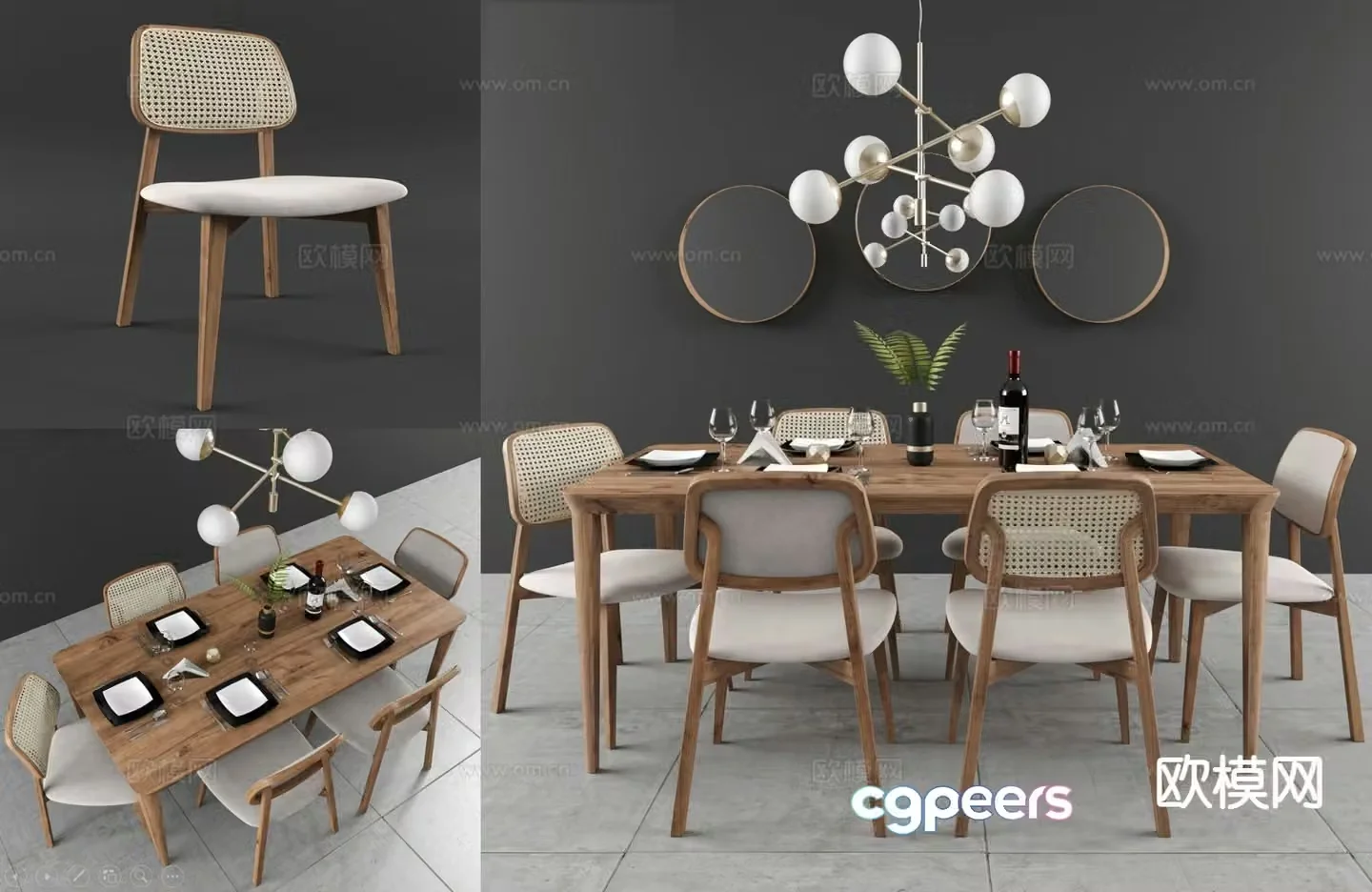 European style dining table and chairs solid wood dining table 3d model