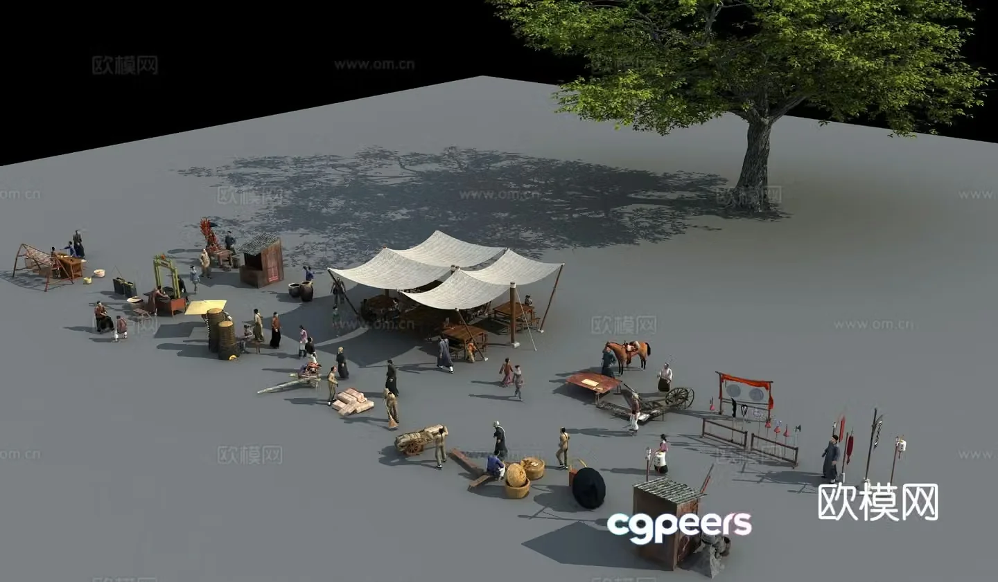 New Chinese farm tools market stalls folk items 3D model