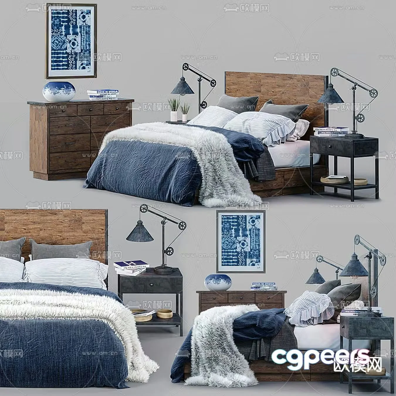 Modern double bed 3d model