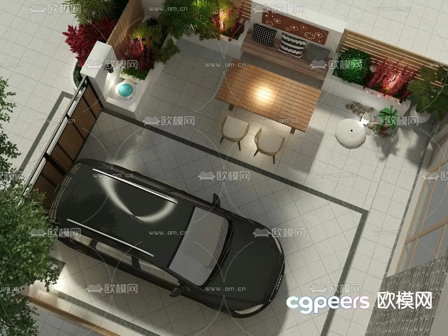 Modern villa courtyard 3d model