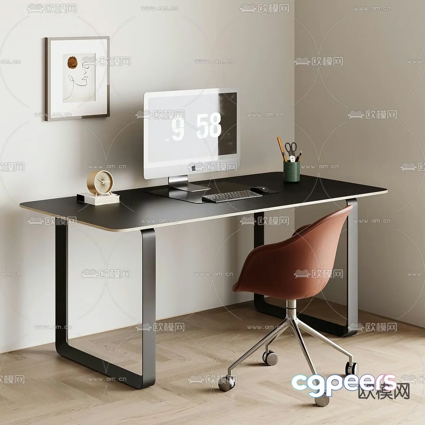 Modern desk writing desk computer desk 3d model