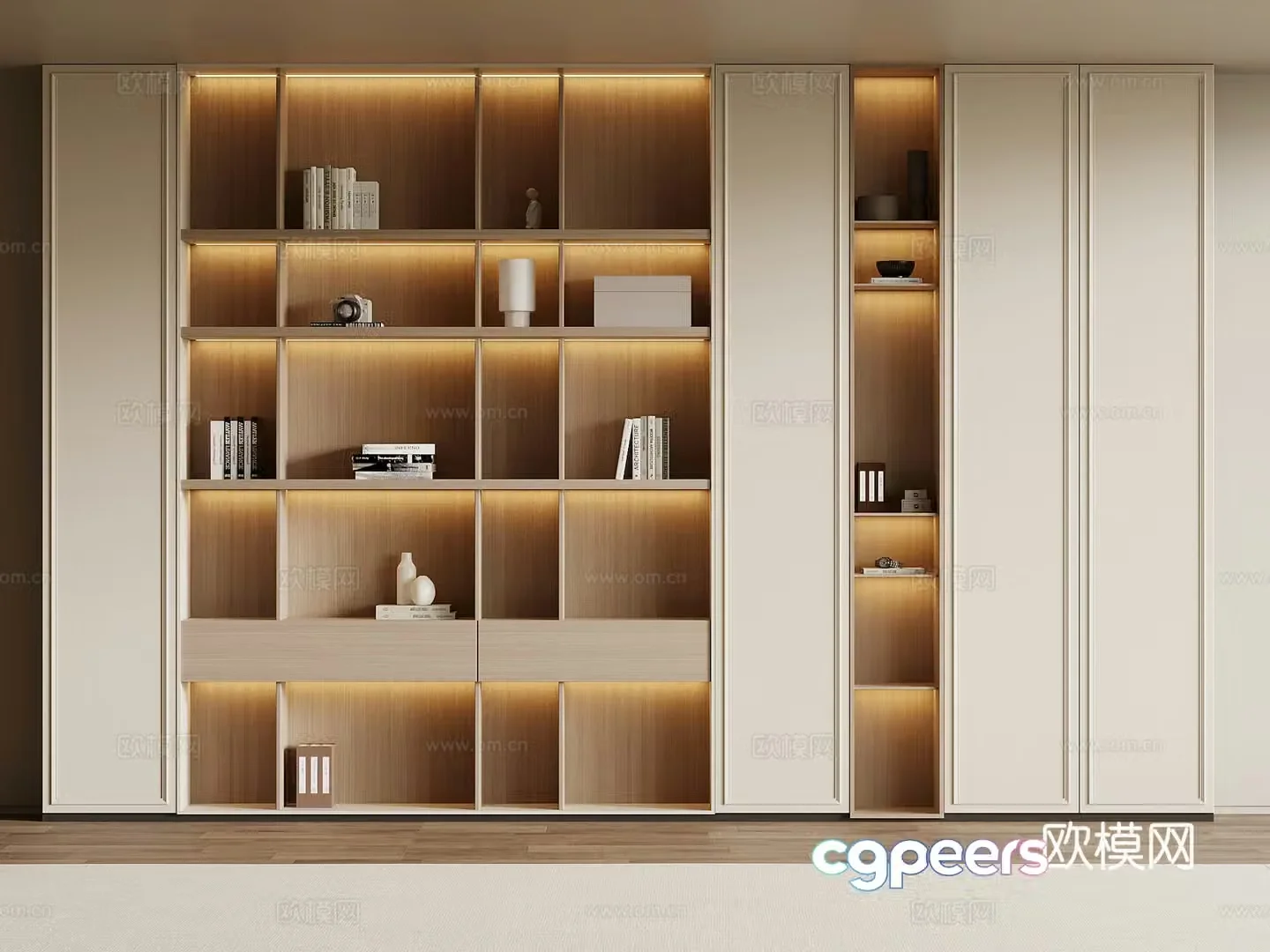 French Creamy Bookcase 3D Model