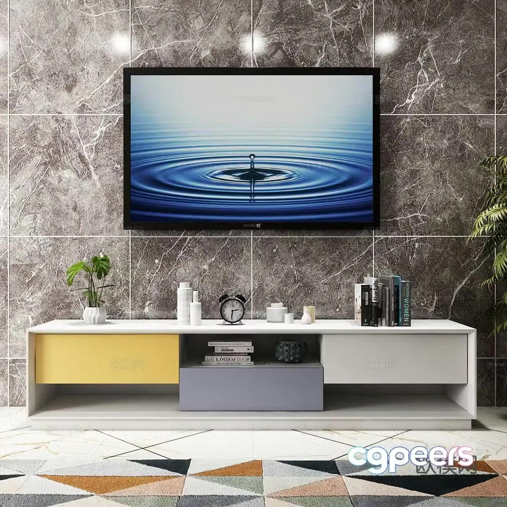 Modern TV cabinet TV accessories carpet green plant model 3d model