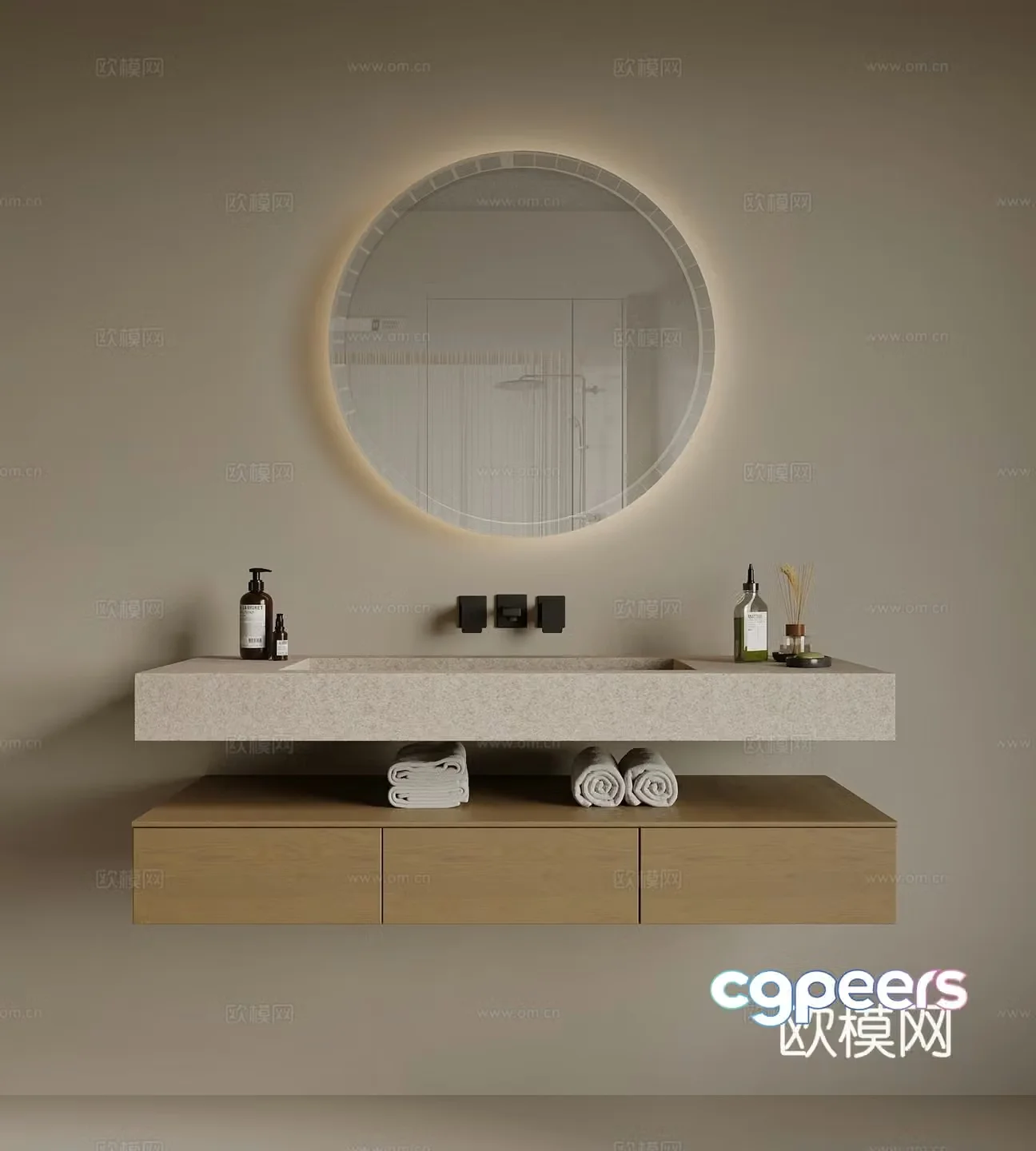 Wasabi Middle Ages Bathroom Cabinet Washing Basin 3D Model